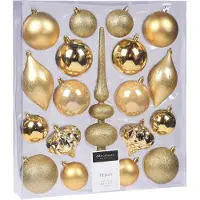 Bellatio Compleet kerstballenpakket gouden kunststof kerstballen met piek