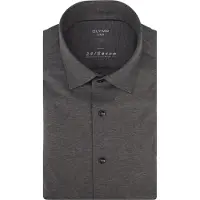 Olymp Luxor 24/Seven Modern Fit Jersey overhemd antraciet, Effen