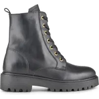 PS Poelman Leta Dames Leren Enkellaarzen met Veters en Rits - Zwart en Gouden Eyelets - Maat 38
