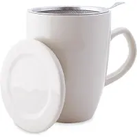 Dts Theemok met Theefilter en Deksel - Keramiek - Inclusief RVS Theezeef - 350 ml - Zandkleur