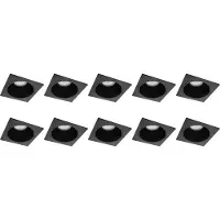 BES LED Spot Armatuur 10 Pack - Pragmi Minko Pro - GU10 Inbouwspot - Vierkant - Zwart - Aluminium - Verdiept - 90mm