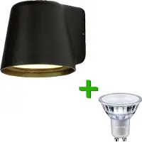 Lybardo Buitenverlichting / tuinverlichting - buitenlamp / wandlamp Monaco Zwart - 1x Philips GU10 LED lamp 3.5W - 2700K Warm Wit
