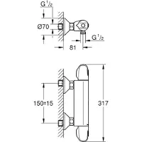 GROHE Grohtherm 1000 New douchekraan thermostatisch zonder omstel met koppelingen EcoJoy en volumegreep met ecobutton chroom