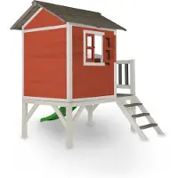 Axi Lodge XL Speelhuis Scandinavisch Rood - Limoen groene Glijbaan