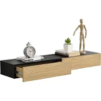 En.casa Wandplank met lade 50x24x12cm 2 stuks set zwart en houtlook
