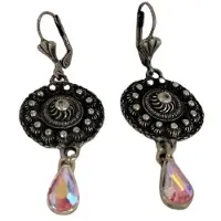 Zeeuws Meisje Oorhangers Zeeuwse knop met echte swarovski druppel roze, ZKO711