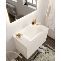 Mondiaz Vica 80cm badmeubel linen 2 lades wastafel Cloud midden met 1 kraangat