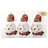 COSY&TRENDY Kerstbal Kersthanger Sneeuwpop - Set van 3 - 7 x 6.5 x 11 cm