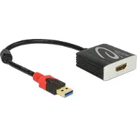 DeLOCK 62736 USB 3.2 Gen 1 (USB 3.0) / HDMI Adapterkabel [1x USB 3.2 Gen 1 bus A (USB 3.0) - 1x HDMI-bus] Zwart Vergulde steekcontacten, Met Ferrietkern 20 cm