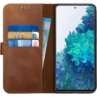 Rosso Deluxe Echt Leer Book Case Hoesje Geschikt voor Samsung Galaxy S20 FE | Ruimte voor drie pasjes | Portemonnee Book Case | Met Pasjeshouder | Bruin