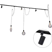 QAZQA Modern railsysteem met 3 spots en 3 hanglampen zwart 1-fase - Iconic Cavalux Jeana