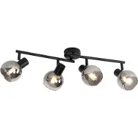 QAZQA Art Deco plafondlamp zwart met smoke glas 4-lichts - Vidro