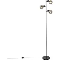 QAZQA Art Deco vloerlamp zwart 3-lichts met smoke glas - Vidro