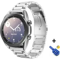 AA Commerce Luxe Metalen Armband Geschikt Voor Samsung Galaxy Watch3 41mm Horloge Bandje - Schakel Polsband Strap RVS - Met Horlogeband Inkortset - Stainless Steel Watch Band - One-Size - Zilver Kleurig