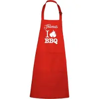 Kariban mijncadeautje - luxe keukenschort - I love BBQ - met naam - rood