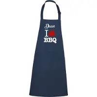 Kariban mijncadeautje - luxe keukenschort - I love BBQ - met naam - navy / blauw