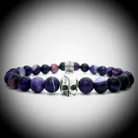 Behave Natuursteen Armband met 925 Sterling Zilver Skull Bedel van 6.1gram Zilver , Handgemaakte Edelsteen Armband met 8mm (Paarse Sardonyx) kralen .