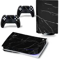 Zwart PS5 skin Marmer - PS5 Disk | Geschikt voor Playstation 5 sticker | 1 console en 2 controller stickers