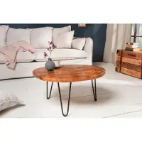 Invicta Ronde massief houten salontafel MOSAIK 70cm natuurlijk teakhout haarspeldpoten zwart metaal handgemaakt - 39540