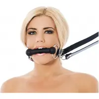 Rimba - Paardenbit gag Met leidsels Leer - Zwart