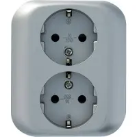 Plieger inbouw wandcontactdoos dubbel | Aurora | met randaarde | aluminium - zilver