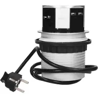 ORNO Lift-up Stekkerdoos - Verdeelstekker 3 -voudig - Stekkerblok met USB A - Inbouw Stekkertoren met kabel 1.5 meter - Zilver