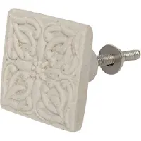 Clayre & Eef Deurknop | 4*4 cm | Creme | Keramiek | Vierkant | Boem |