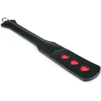 Huismerk Lange Leren Paddle Met Hartje - Zwart