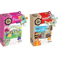 Grafix puzzel voor kinderen - 2x legpuzzel - Thema: brandweer & unicorns - 45 puzzelstukjes - 29 X 39 CM