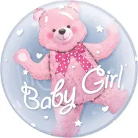 Folat ballon Baby Girl 61 cm latex transparant/roze