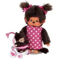 Monchhichi knuffelpop Moeder met buggy 20 cm