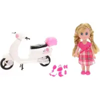 Johntoy pop Lily Dolls scooter 15 cm wit/roze/blond 10 delig