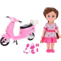 Johntoy pop Lily Dolls scooter 15 cm roze/paars/blond 10 delig