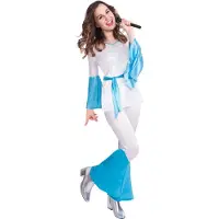 Amscan verkleedkostuum pop queen dames wit/ blauw 3-delig