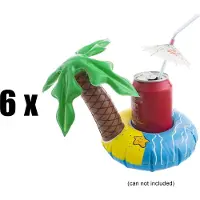 Funny fashion Opblaasbare palmboom bekerhouder set 6 stuks + rietjes met parasol 6 stuks