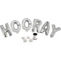 Funny fashion Ballon set 38cm Hooray met lint zilver (zilver)