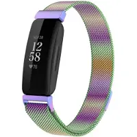 Shop4 - Fitbit Inspire Bandje - Large Metaal Regenboog Meerkleurig
