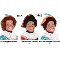 Partyxplosion 6x Kwaliteit Piet pruik zwart-bruin-zwart/bruin met verstelbare kap - Piet pruiken Sinterklaas feest
