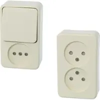 Gamma Combi combinatieschakelaar + dubbele wandcontactdoos | serie "Andes" | opbouw | zonder randaarde | belastbaar tot 2300 watt | creme | VOORDEELPACK