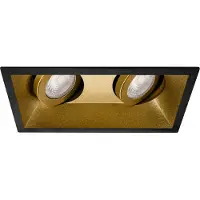 BES LED Spot Armatuur GU10 - Pragmi Zano Pro - GU10 Inbouwspot - Rechthoek Dubbel - Zwart/Goud - Aluminium - Kantelbaar -