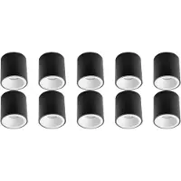 BES LED Opbouwspot 10 Pack - Pragmi Cliron Pro - GU10 Fitting - Opbouw Rond - Mat Zwart/Wit - Aluminium - Verdiept - Ø90mm