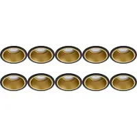 BES LED Spot Armatuur 10 Pack - Pragmi Minko Pro - GU10 Inbouwspot - Rond - Zwart/Goud - Aluminium - Verdiept - Ø90mm