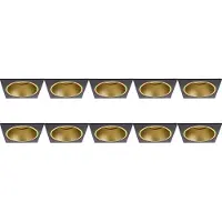 BES LED Spot Armatuur 10 Pack - Pragmi Minko Pro - GU10 Inbouwspot - Vierkant - Zwart/Goud - Aluminium - Verdiept - 90mm