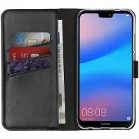 Selencia Echt Leren Bookcase voor de Huawei P20 Lite - Zwart