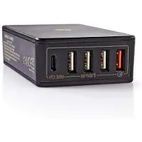 Pricenet Oplader | 2x 3,0 A / 3x 2,4 A | Outputs: 5 | Poorttype: 1x USB-C / 4x USB-A | Geen Kabel Inbegrepen | 63 W | Automatische voltage selectie - WCPD30W120BK