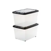 Iris Rollerbox Opbergbox - 50L - Kunststof - Transparant/Zwart - Set van 2