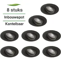 Lybardo 8 Stuks Lybardo Inbouwspot LED - Inbouw armatuur Veneto - Kantelbaar - Rond - Zand Zwart