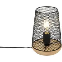 QAZQA Design tafellamp zwart met hout - Bosk