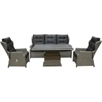 AVH-Collectie Ibiza stoel bank dining loungeset 4 delig grijs met verstelbare tafel