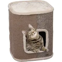 Flamingo Krabton voor katten – Krabton George Beige & Naturel & Lichtbruin S – 40x40x49 cm – compacte en luxe krabmeubel –